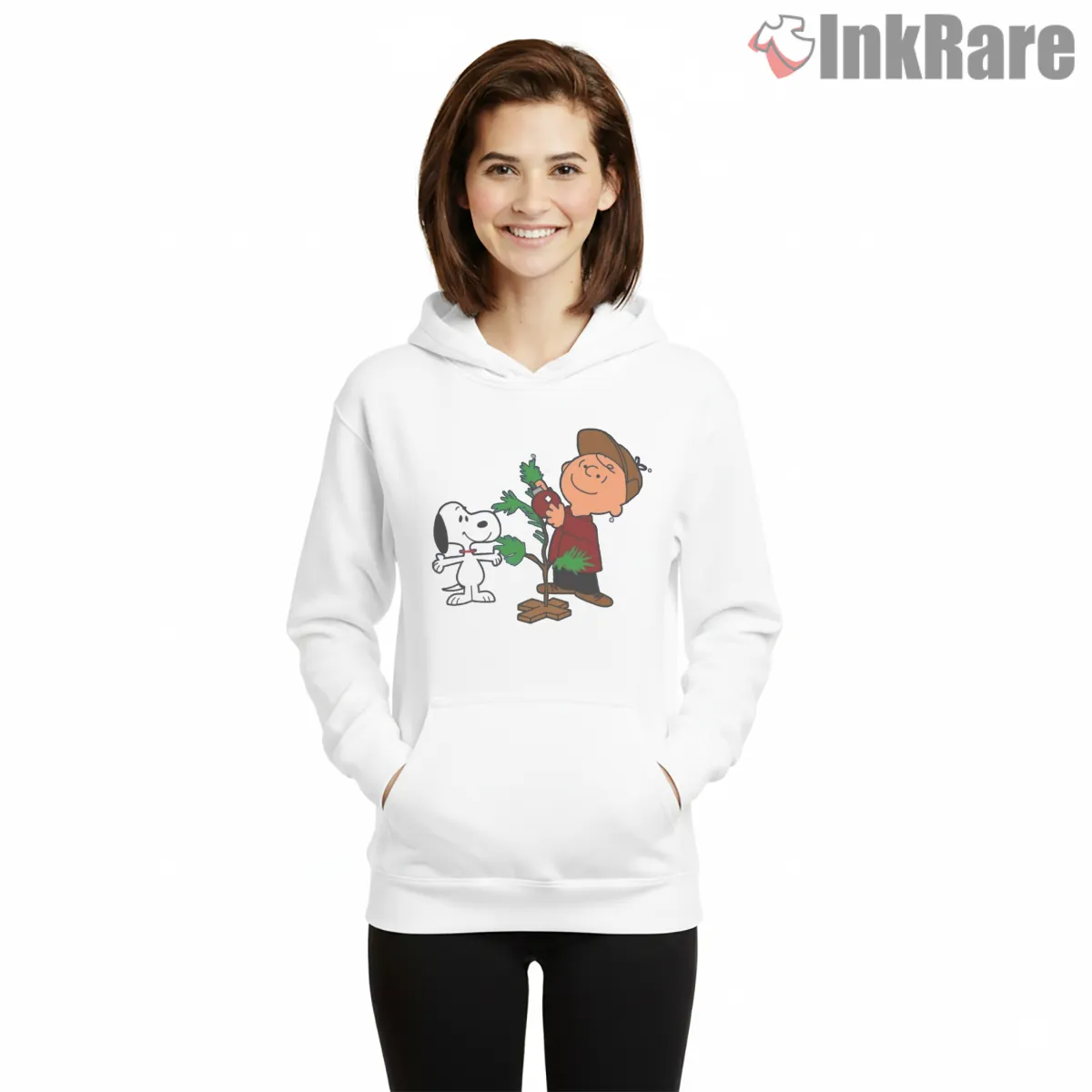 Charlie Brown Christmas Tree Decorating Shirt on white hoodie for women graphic tee