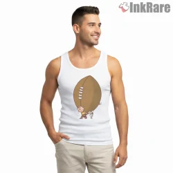 Charlie Brown Giant Football Challenge Shirt on white tank top for men graphic tee