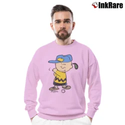 Men’s Charlie Brown Golfer Graphic Crewneck Sweatshirt in light pink | Cozy Fabric, Clean Style