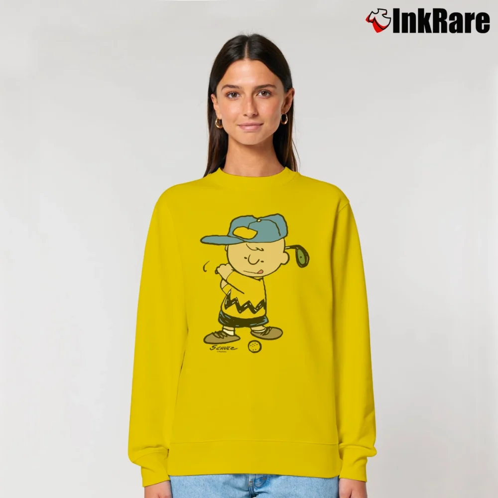Women’s Charlie Brown Golfer Graphic Relaxed Sweatshirt in yellow | Soft, Laid-Back Vibe