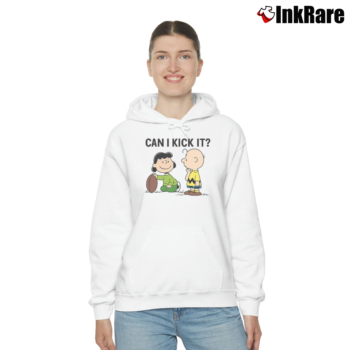 Charlie Brown Lucy Snoopy Football Can I Kick It Women’s Cozy Hoodie in white – Urban Chic Women’s Charlie Brown Lucy Snoopy Football Can I Kick It Cozy Hoodie in white | Warm, Structured, Stylish