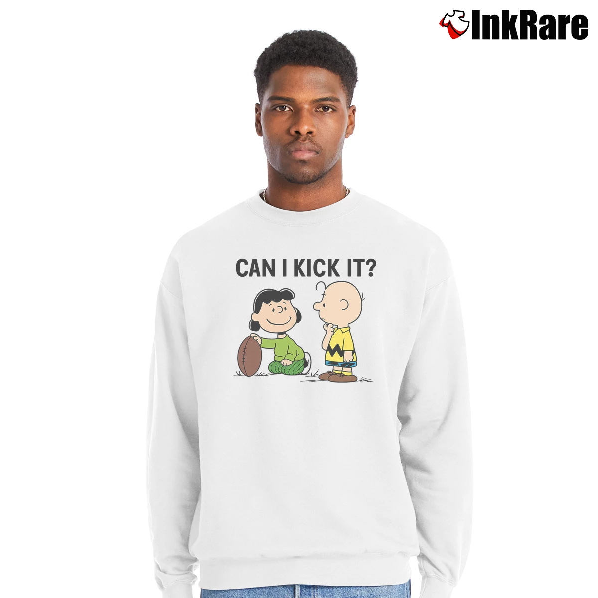Charlie Brown Lucy Snoopy Football Can I Kick It Men’s Crewneck Sweatshirt in white – Soft & Durable Men’s Charlie Brown Lucy Snoopy Football Can I Kick It Crewneck Sweatshirt in white | Cozy Fabric, Clean Style