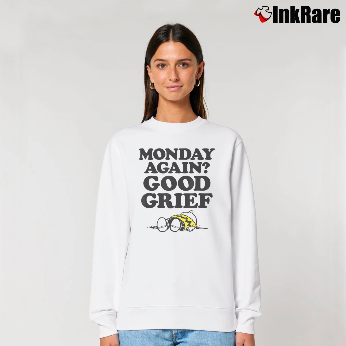 Charlie Brown Monday Again Good Grief Women’s Relaxed Sweatshirt in white – Cozy Casual Women’s Charlie Brown Monday Again Good Grief Relaxed Sweatshirt in white | Soft, Laid-Back Vibe