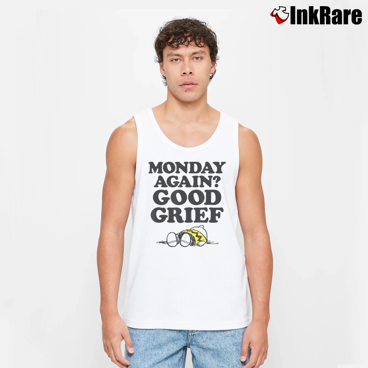 Charlie Brown Monday Again Good Grief Men’s Performance Tank in white – Lightweight Comfort Men’s Charlie Brown Monday Again Good Grief Tank Top in white | Breathable, Active-Friendly Design