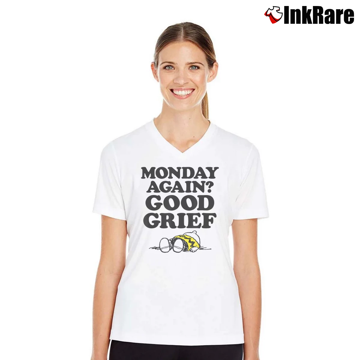 Charlie Brown Monday Again Good Grief Women’s V-Neck Tee in white – Flattering Fit Women’s Charlie Brown Monday Again Good Grief V-Neck Tee in white | Chic Neckline, Soft Texture