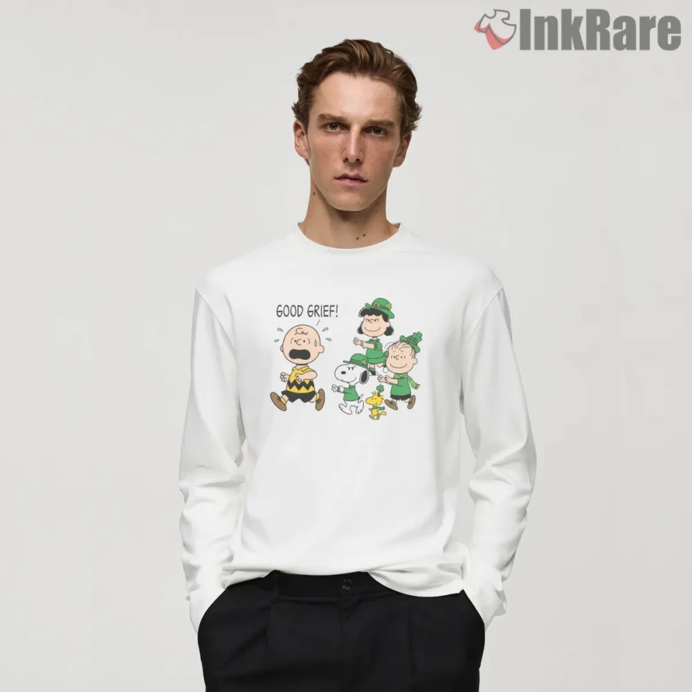 Charlie Brown Not Wearing Green St Patricks Shirt on white long sleeve shirt for men graphic tee