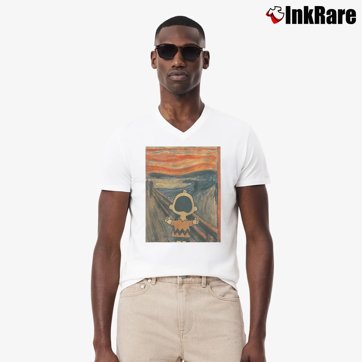Charlie Brown Scream Men’s V-Neck Tee in white – Modern Essential Men’s Charlie Brown Scream V-Neck Tee in white | Sharp, Breathable, Everyday Staple