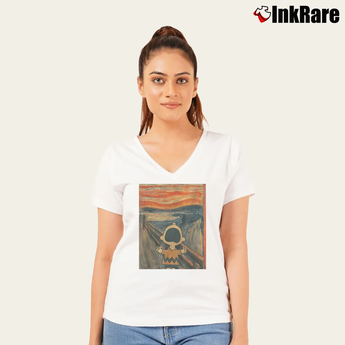 Charlie Brown Scream Women’s V-Neck Tee in white – Flattering Fit Women’s Charlie Brown Scream V-Neck Tee in white | Chic Neckline, Soft Texture