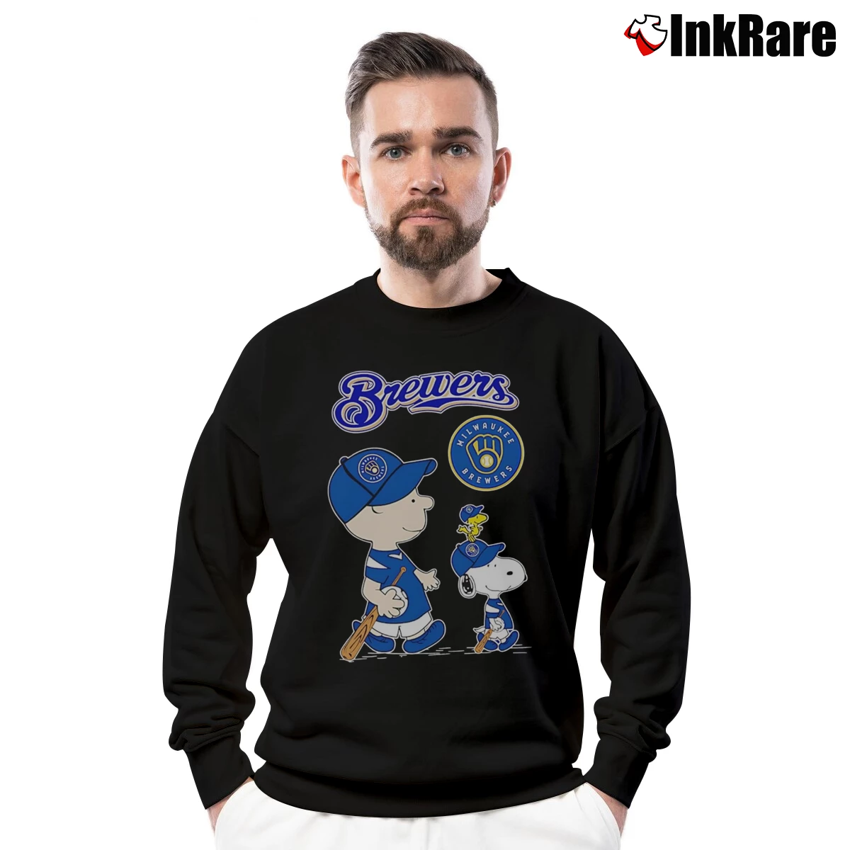 Charlie Brown Snoopy And Woodstock Milwaukee Brewers Men’s Crewneck Sweatshirt in black – Soft & Durable Men’s Charlie Brown Snoopy And Woodstock Milwaukee Brewers Crewneck Sweatshirt in black | Cozy Fabric, Clean Style
