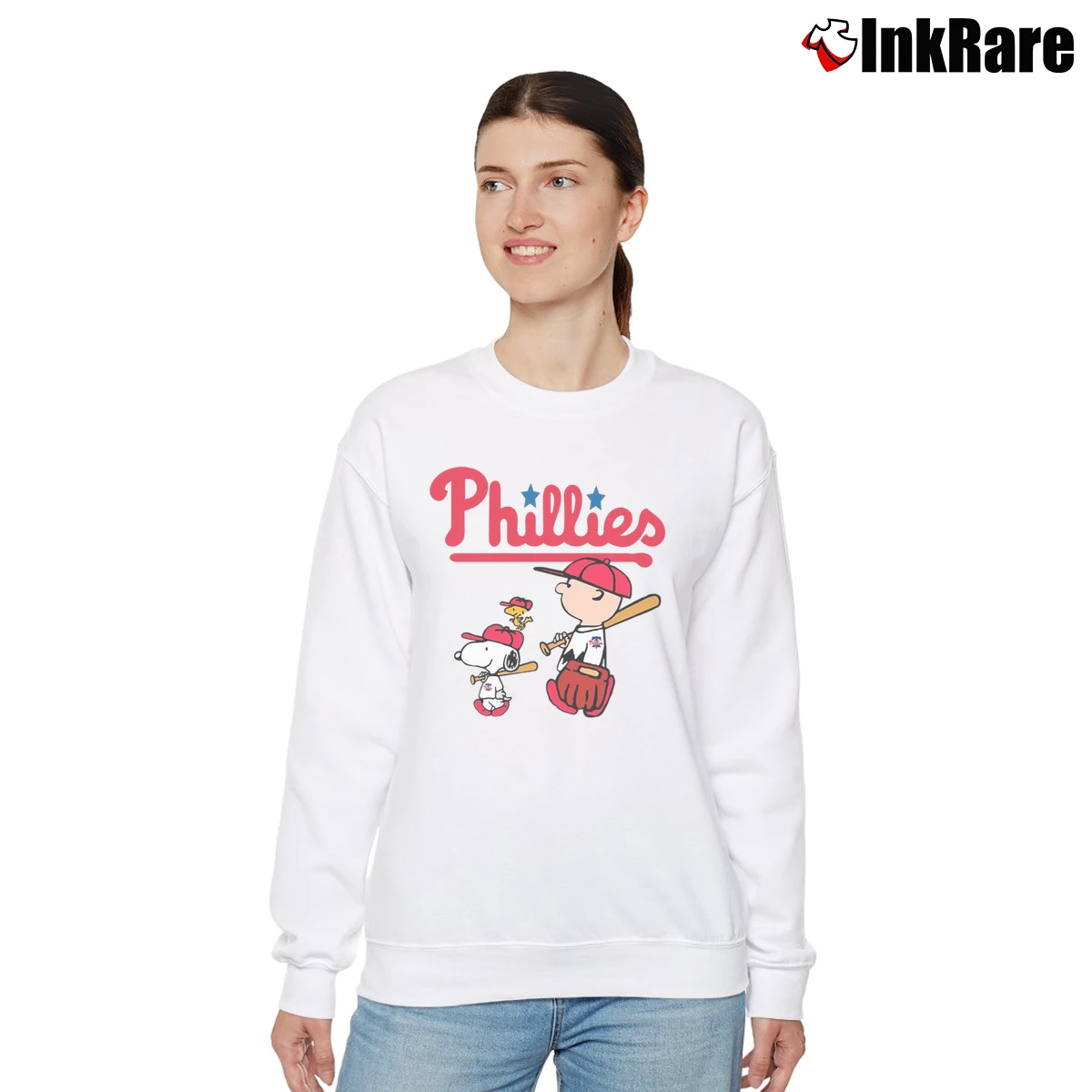 Charlie Brown Snoopy And Woodstock Philadelphia Phillies Women’s Relaxed Sweatshirt in white – Cozy Casual Women’s Charlie Brown Snoopy And Woodstock Philadelphia Phillies Relaxed Sweatshirt in white | Soft, Laid-Back Vibe