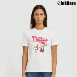 Women’s Charlie Brown Snoopy And Woodstock Philadelphia Phillies T-Shirt in white | Soft, Flattering Fit