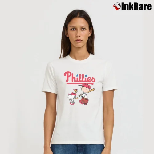 Charlie Brown Snoopy And Woodstock Philadelphia Phillies Women’s Tee in white – Effortless Style Women’s Charlie Brown Snoopy And Woodstock Philadelphia Phillies T-Shirt in white | Soft, Flattering Fit