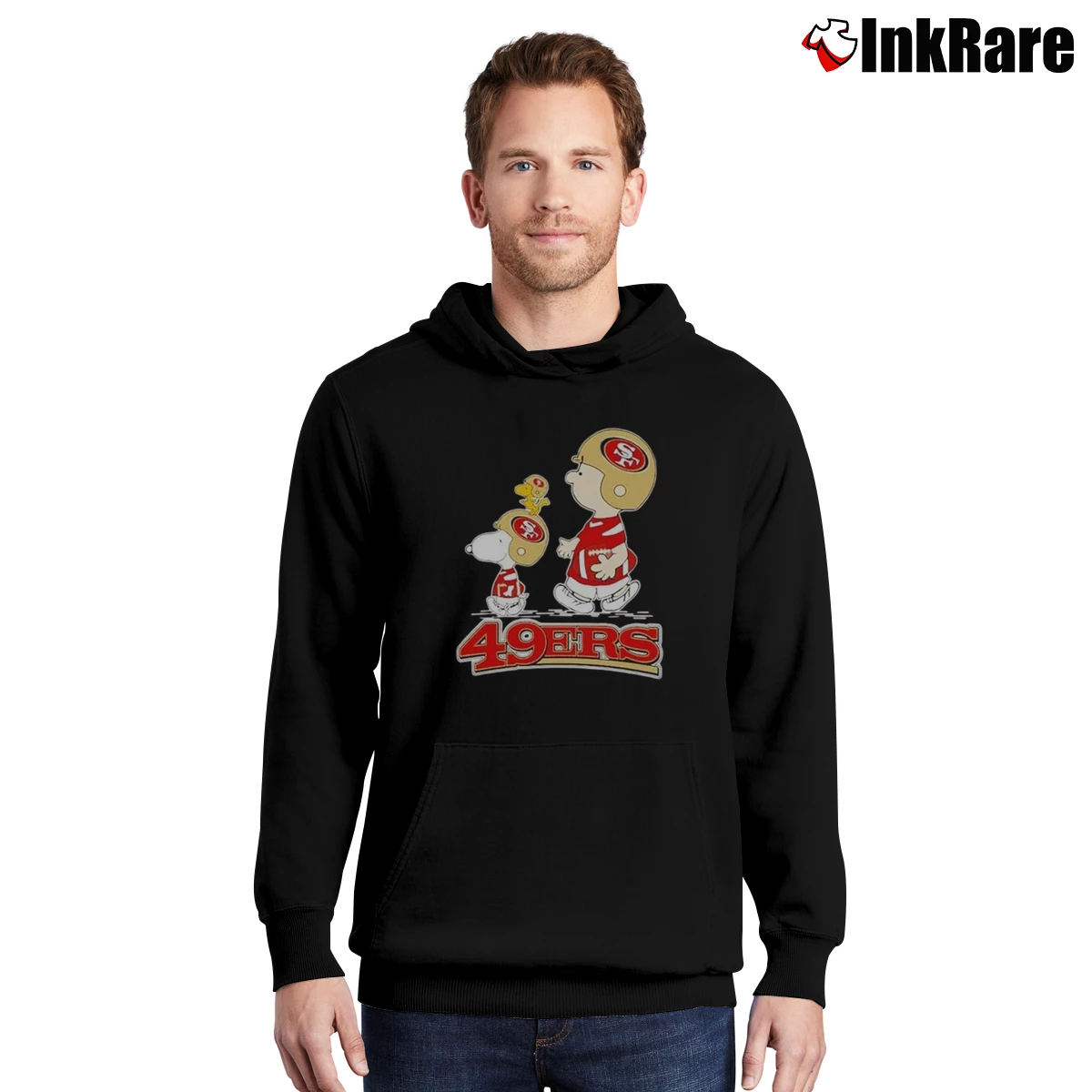 Charlie Brown Snoopy And Woodstock San Francisco 49ers Men’s Pullover Hoodie in black – Ultimate Warmth Men’s Charlie Brown Snoopy And Woodstock San Francisco 49ers Pullover Hoodie in black | Cozy, Durable, Modern Fit