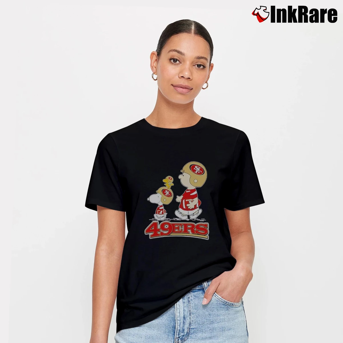 Charlie Brown Snoopy And Woodstock San Francisco 49ers Women’s Tee in black – Effortless Style Women’s Charlie Brown Snoopy And Woodstock San Francisco 49ers T-Shirt in black | Soft, Flattering Fit