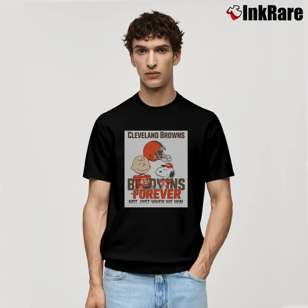 Men’s Charlie Brown Snoopy Cleveland Browns Forever Not Just When We Win Classic T-Shirt in black | Soft, Breathable Everyday Wear