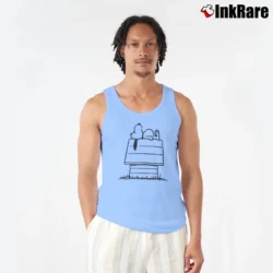Men’s Charlie Brown Snoopy Doghouse Peanuts Classic Tank Top in light blue | Breathable, Active-Friendly Design