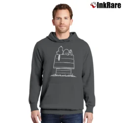 Men’s Charlie Brown Snoopy Doghouse Peanuts Pullover Hoodie in charcoal | Cozy, Durable, Modern Fit