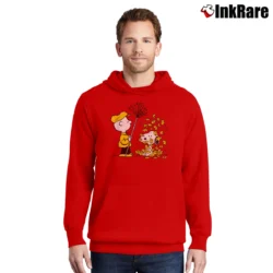 Men’s Charlie Brown Snoopy Fall Leaves Thanksgiving Pullover Hoodie in red | Cozy, Durable, Modern Fit