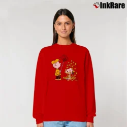 Women’s Charlie Brown Snoopy Fall Leaves Thanksgiving Relaxed Sweatshirt in red | Soft, Laid-Back Vibe
