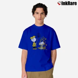 Men’s Charlie Brown Snoopy Fall Leaves Thanksgiving Classic T-Shirt in royal blue | Soft, Breathable Everyday Wear