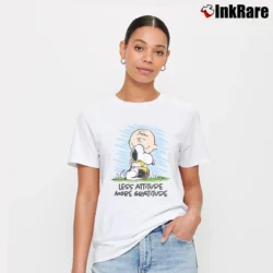 Women’s Charlie Brown Snoopy Less Attitude More Gratitude T-Shirt in white | Soft, Flattering Fit
