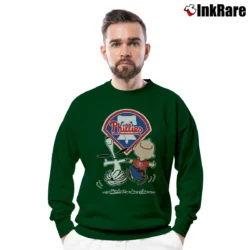 Men’s Charlie Brown Snoopy Philadelphia Phillies Crewneck Sweatshirt in forest green | Cozy Fabric, Clean Style