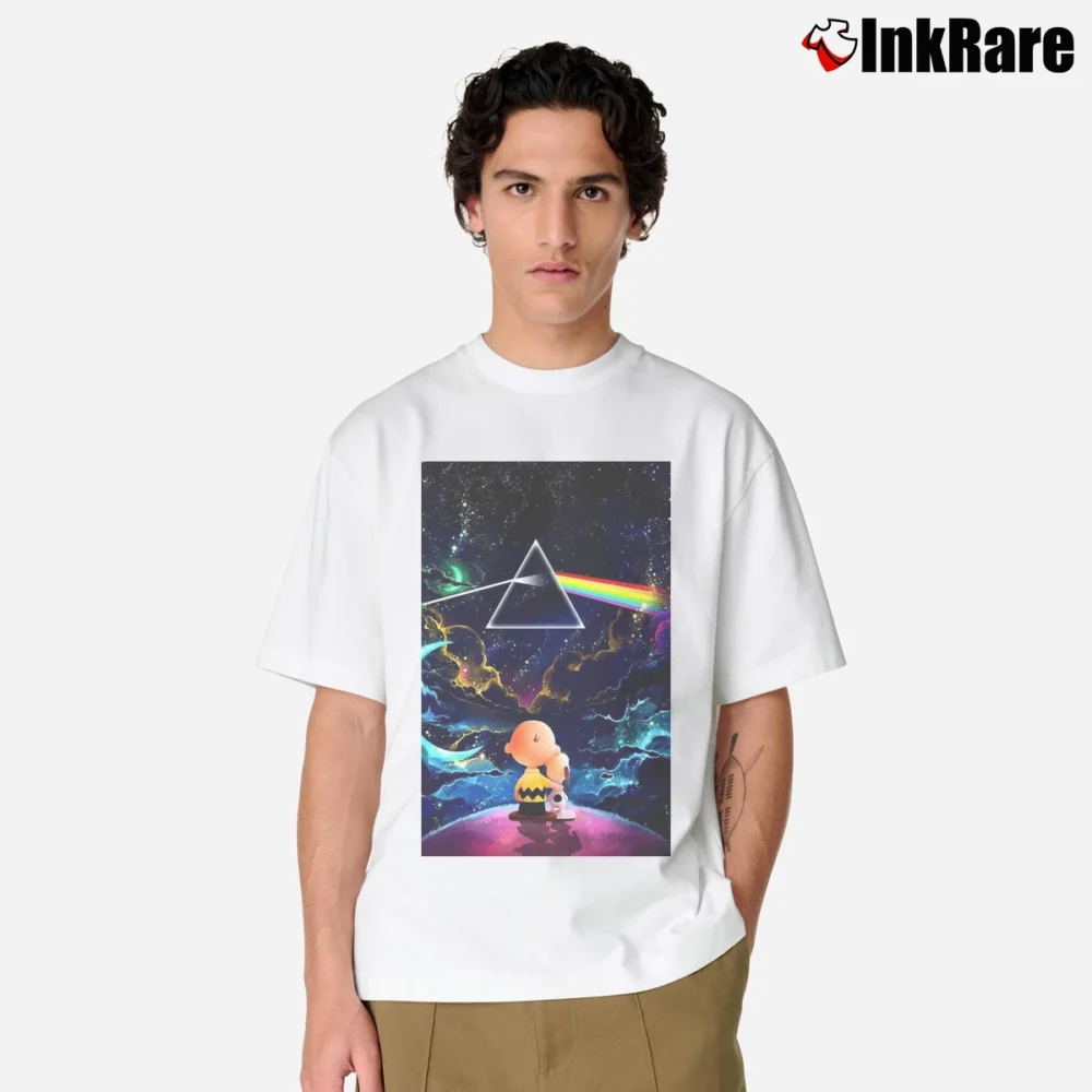 Men’s Charlie Brown Snoopy Pink Floyd Dark Side Classic T-Shirt in white | Soft, Breathable Everyday Wear