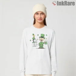 Charlie Brown St Patricks Day Beer Mug Shirt on white long sleeve shirt for women graphic tee