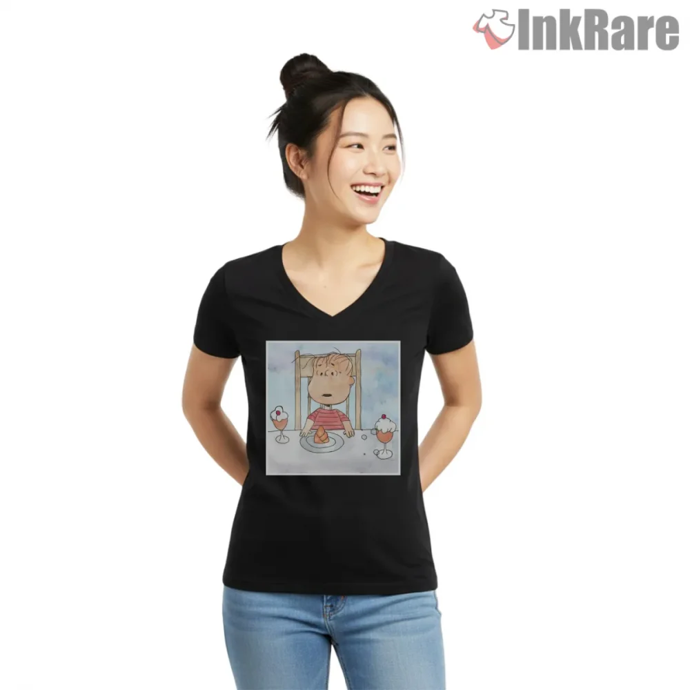 Charlie Brown Sweet Thanksgiving Surprise Shirt on black v-neck shirt for women graphic tee
