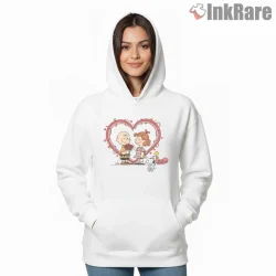 Charlie Brown Valentine Heart Scene Shirt on white hoodie for women graphic tee