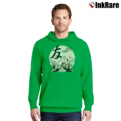 Men’s Charlie Brown Woodstock And Snoopy Friendship Japanesque Pullover Hoodie in irish green | Cozy, Durable, Modern Fit
