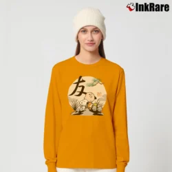 Women’s Charlie Brown Woodstock And Snoopy Friendship Japanesque Long-Sleeve Top in orange | Sleek, Versatile, All-Season