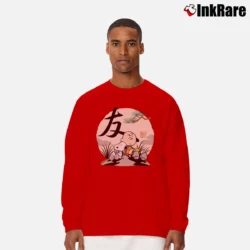 Men’s Charlie Brown Woodstock And Snoopy Friendship Japanesque Long-Sleeve Shirt in red | Sleek, Lightweight, Year-Round Wear