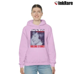 Women’s Charlie Watts Rolling Stones Drummer 90s Promotion for Fans Cozy Hoodie in light pink | Warm, Structured, Stylish