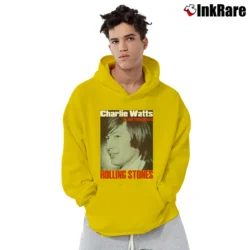 Men’s Charlie Watts Rolling Stones Drummer 90s Promotion for Fans Pullover Hoodie in yellow | Cozy, Durable, Modern Fit