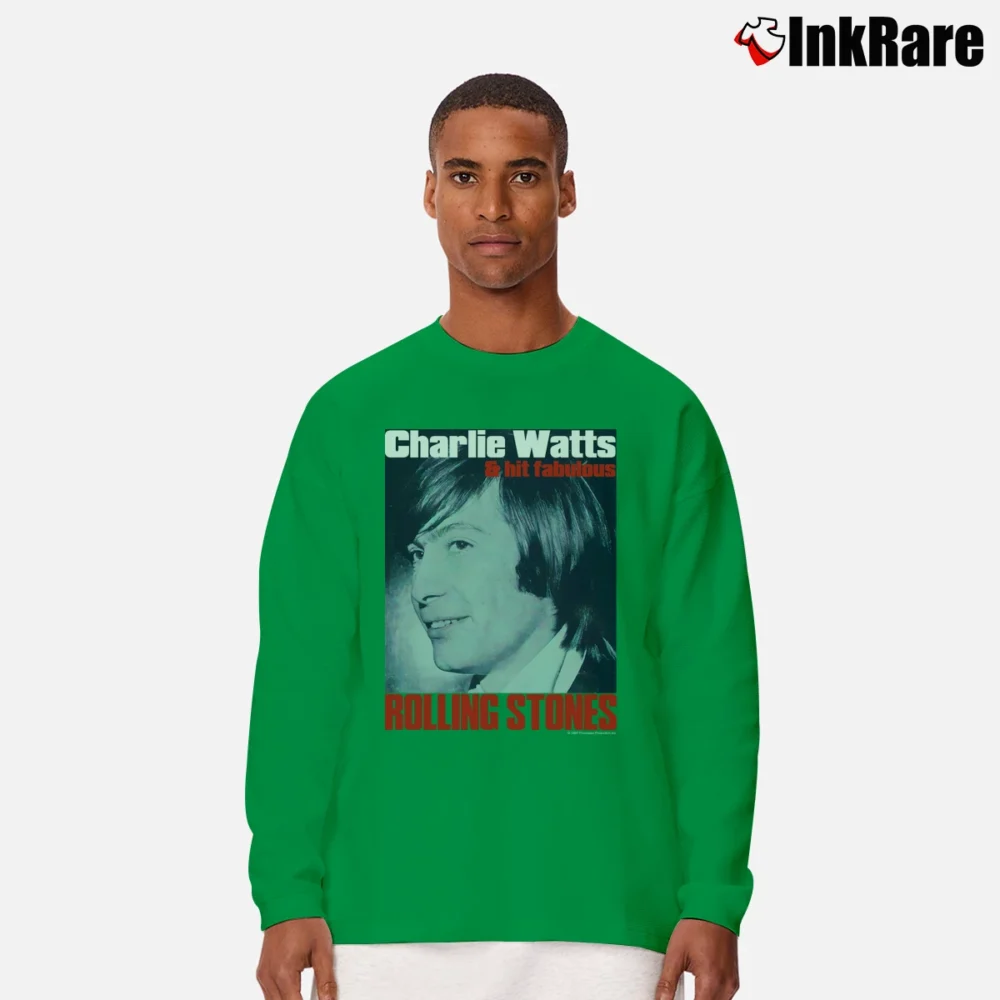 Men’s Charlie Watts Rolling Stones Drummer 90s Promotion for Fans Long-Sleeve Shirt in irish green | Sleek, Lightweight, Year-Round Wear
