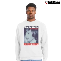 Men’s Charlie Watts Rolling Stones Drummer 90s Promotion for Fans Crewneck Sweatshirt in white | Cozy Fabric, Clean Style