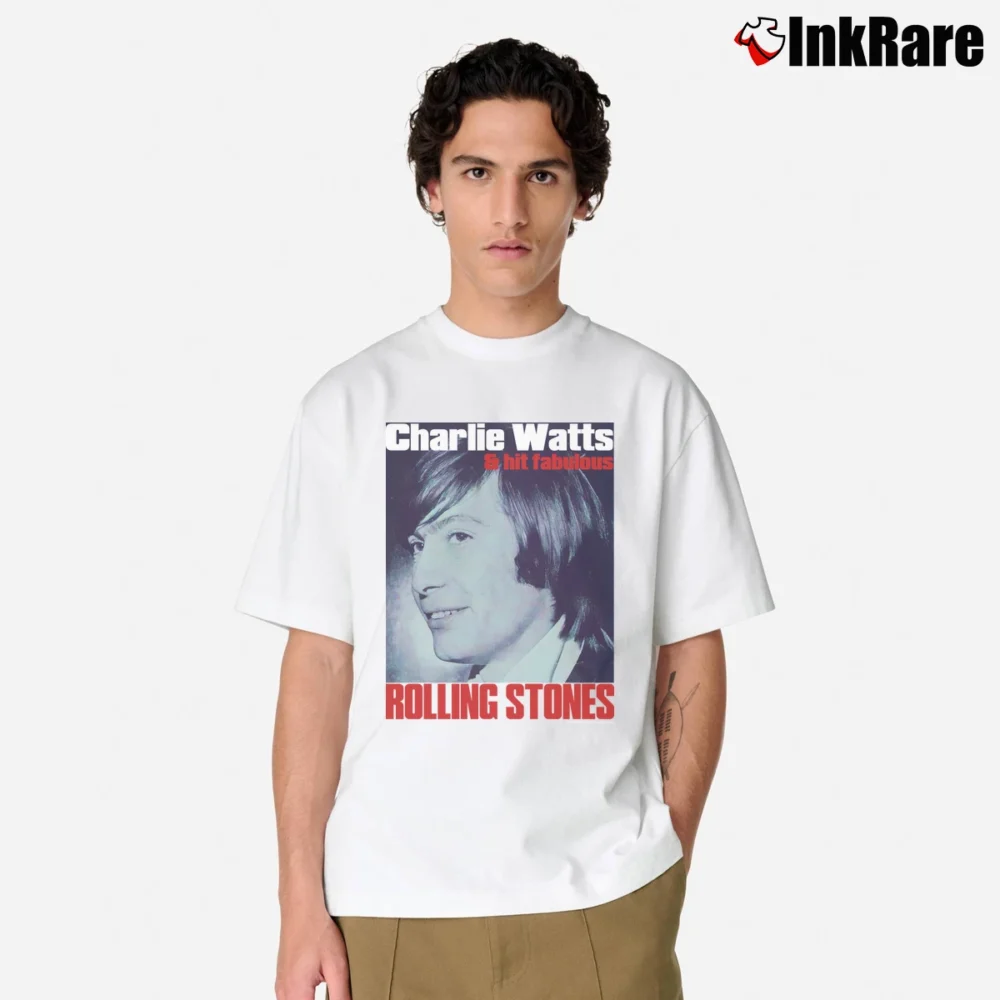 Men’s Charlie Watts Rolling Stones Drummer 90s Promotion for Fans Classic T-Shirt in white | Soft, Breathable Everyday Wear