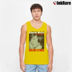 Men’s Charlie Watts Rolling Stones Drummer 90s Promotion for Fans Tank Top in yellow | Breathable, Active-Friendly Design