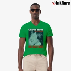 Men’s Charlie Watts Rolling Stones Drummer 90s Promotion for Fans V-Neck Tee in irish green | Sharp, Breathable, Everyday Staple