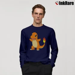 Men’s Charmander Design Pokemon Graphic Long-Sleeve Shirt in navy | Sleek, Lightweight, Year-Round Wear