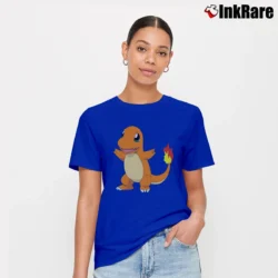 Women’s Charmander Design Pokemon Graphic Signature T-Shirt in royal blue | Soft, Flattering Fit