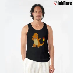 Men’s Charmander Design Pokemon Graphic Tank Top in black | Breathable, Active-Friendly Design