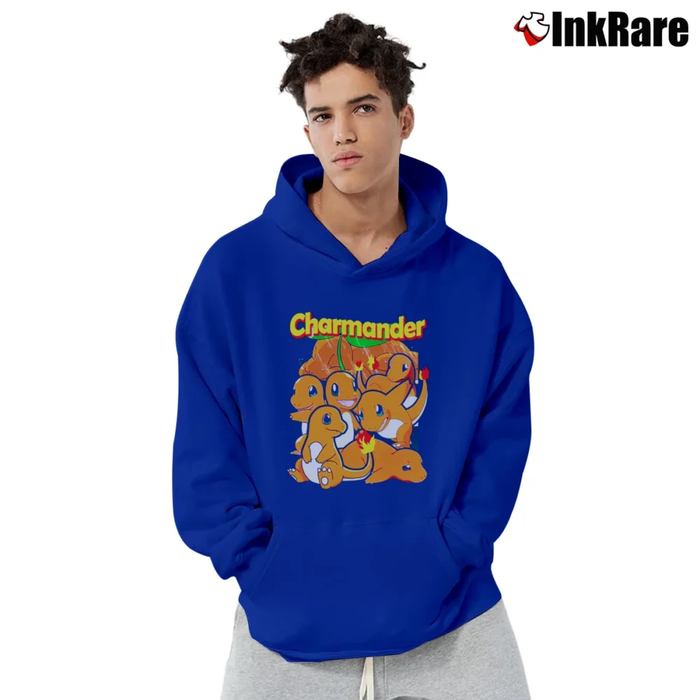 Men’s Charmander Pokemon Custom Retro Style Pullover Hoodie in royal blue | Cozy, Durable, Modern Fit