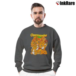 Men’s Charmander Pokemon Custom Retro Style Crewneck Sweatshirt in charcoal | Cozy Fabric, Clean Style