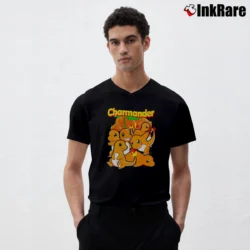 Men’s Charmander Pokemon Custom Retro Style V-Neck Tee in black | Sharp, Breathable, Everyday Staple