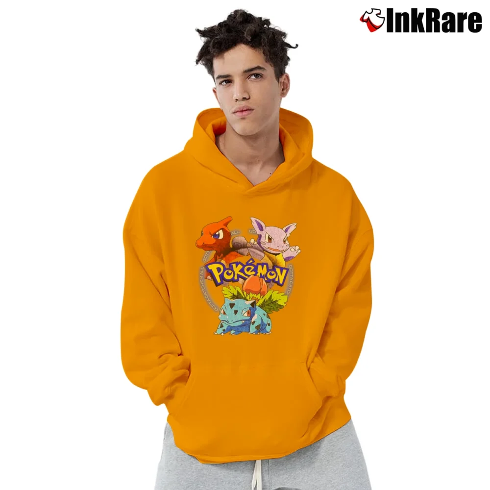 Men’s Charmeleon Wartortle Ivysaur 1999 Pokemon Nintendo Pullover Hoodie in orange | Cozy, Durable, Modern Fit