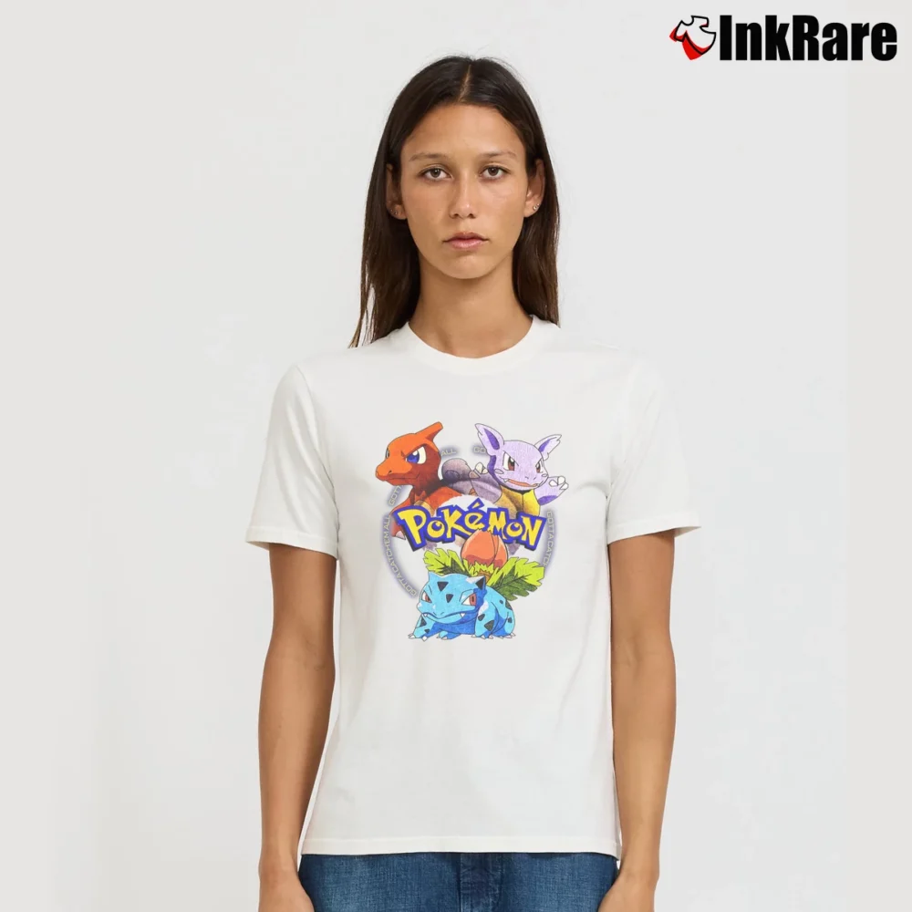 Women’s Charmeleon Wartortle Ivysaur 1999 Pokemon Nintendo Signature T-Shirt in white | Soft, Flattering Fit