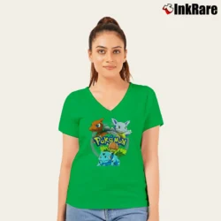 Women’s Charmeleon Wartortle Ivysaur 1999 Pokemon Nintendo V-Neck Tee in irish green | Chic Neckline, Soft Texture