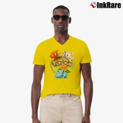 Men’s Charmeleon Wartortle Ivysaur 1999 Pokemon Nintendo V-Neck Tee in yellow | Sharp, Breathable, Everyday Staple